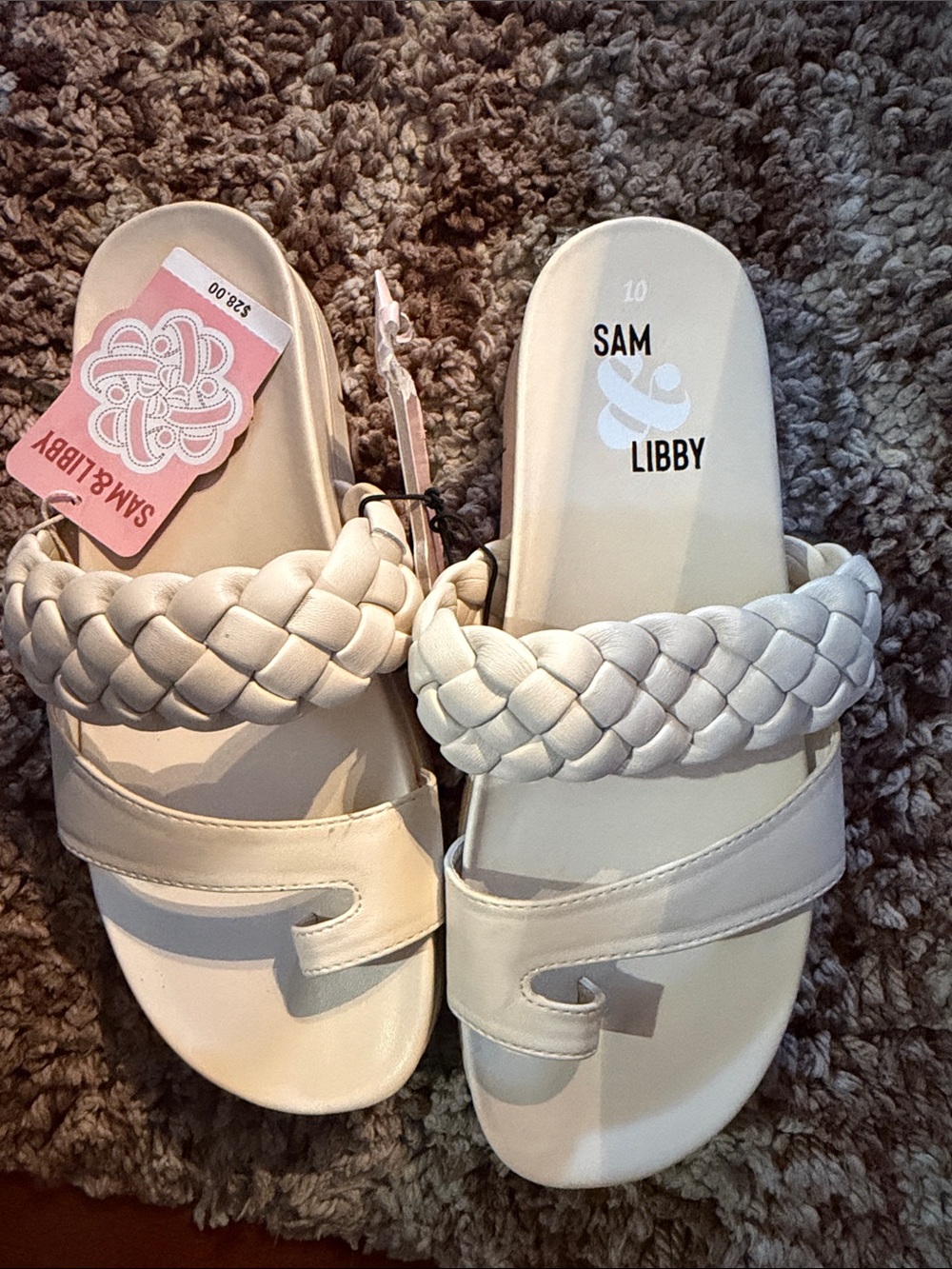 Sam & Libby Cream Braided Double-Strap Slide Sandals